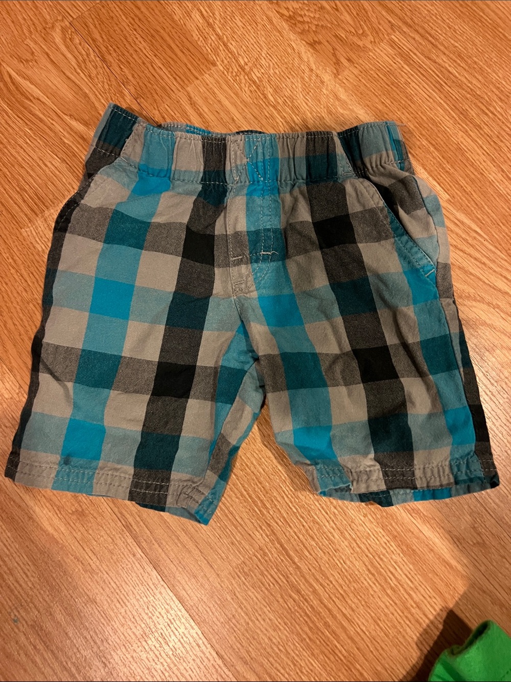 okie dokie Teal, Gray & Black Plaid Elastic-Waist Shorts